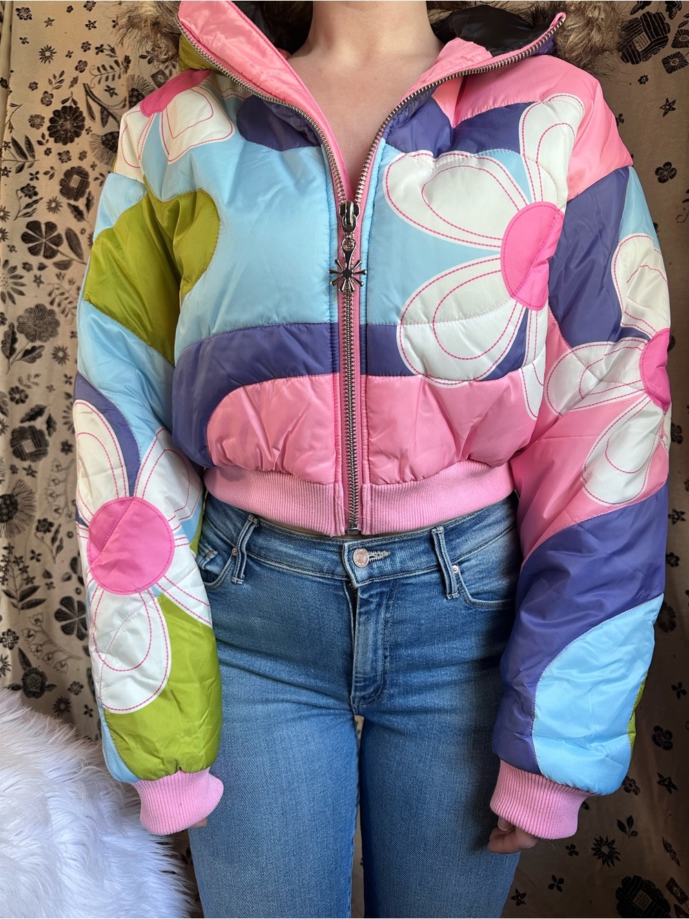 Dolls Kill • x Delia’s Show & Tell Colorful Floral Quilted Puffer Jacket